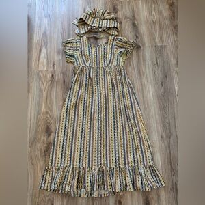 Floral Prairie Colonial Reenactment Dress W/ Bonnet Pioneer Womens Bust Sz 42”